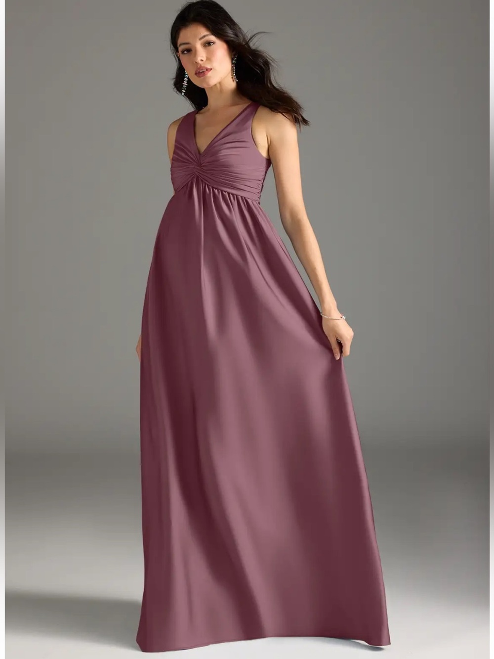 NWT - Azazie Yetta Stretch Satin Dress Empire maternity dress in Amethyst